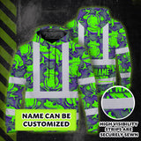 Hi Vis Hoodie Shirt Reflective Tapes Green Neon Violet Frog Custom Name Safety Workwear For Workers, Truckers, Operators