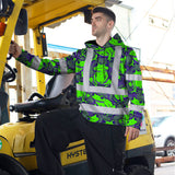 Hi Vis Hoodie Shirt Reflective Tapes Green Neon Violet Frog Custom Name Safety Workwear For Workers, Truckers, Operators