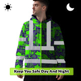 Hi Vis Hoodie Shirt Reflective Tapes Green Neon Violet Frog Custom Name Safety Workwear For Workers, Truckers, Operators