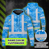 Hi Vis Hoodie Shirt Reflective Tapes Blue Neon White 2 Flowers Custom Name Safety Workwear For Workers, Truckers, Operators