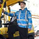 Hi Vis Hoodie Shirt Reflective Tapes Blue Neon White 2 Flowers Custom Name Safety Workwear For Workers, Truckers, Operators