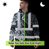 Hi Vis Hoodie Shirt Reflective Tapes Black Grey Flowers Custom Name Safety Workwear For Workers, Truckers, Operators