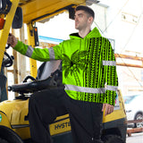 Hi Vis Hoodie Shirt Reflective Tapes Lime Neon Polynesian And Tree Custom Name Safety Workwear For Workers, Truckers, Operators