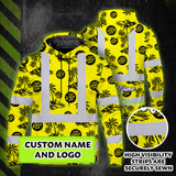 Hi Vis Hoodie Shirt Reflective Tapes Yellow Neon And Black Flowers Custom Name And Logo Safety Workwear For Truckers, Operators, Company