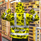 Hi Vis Hoodie Shirt Reflective Tapes Yellow Neon And Black Flowers Custom Name And Logo Safety Workwear For Truckers, Operators, Company