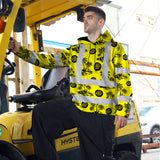 Hi Vis Hoodie Shirt Reflective Tapes Yellow Neon And Black Flowers Custom Name And Logo Safety Workwear For Truckers, Operators, Company
