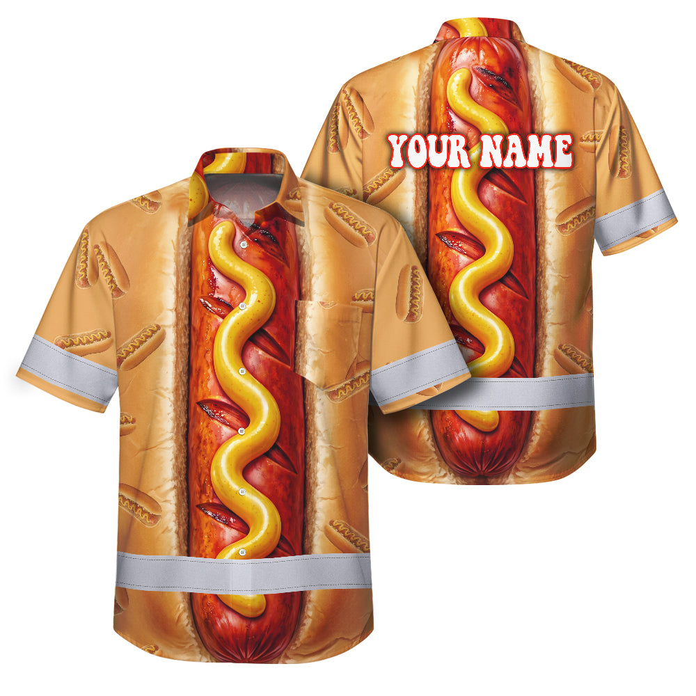Hi Vis Hawaiian Shirt Reflective Tapes Funny Sausage Custom Name Safety Workwear For Workers, Truckers, Operators