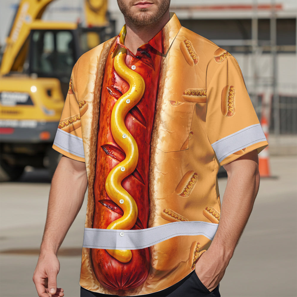 Hi Vis Hawaiian Shirt Reflective Tapes Funny Sausage Custom Name Safety Workwear For Workers, Truckers, Operators