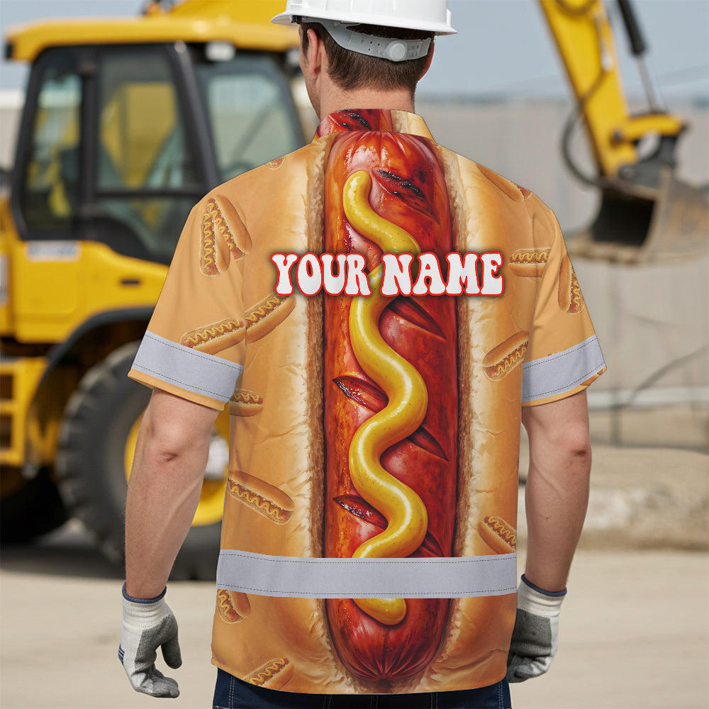 Hi Vis Hawaiian Shirt Reflective Tapes Funny Sausage Custom Name Safety Workwear For Workers, Truckers, Operators
