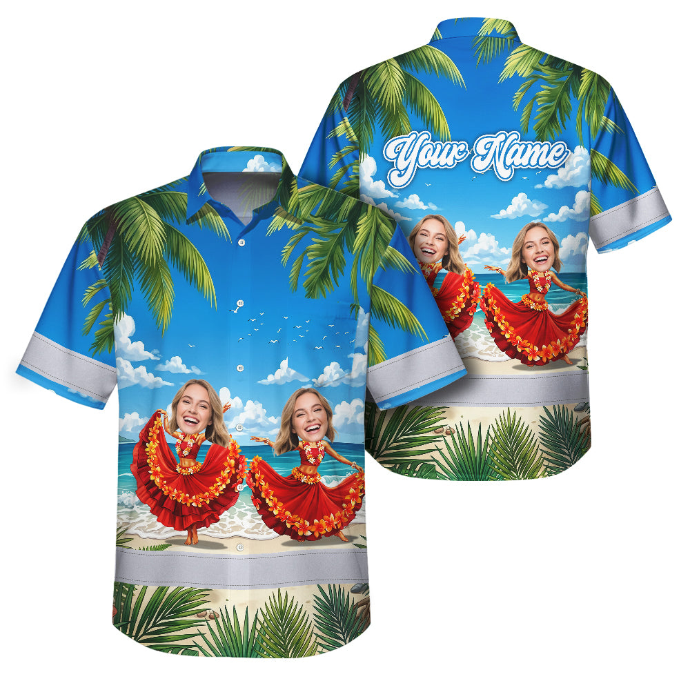 Hi Vis Hawaiian Shirt Reflective Tapes Funny Dancing Girl Custom Name And Image Safety Workwear For Workers, Truckers, Operators
