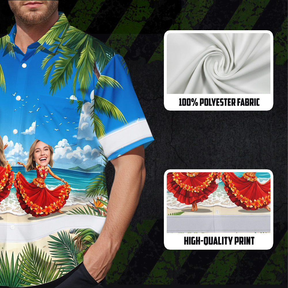 Hi Vis Hawaiian Shirt Reflective Tapes Funny Dancing Girl Custom Name And Image Safety Workwear For Workers, Truckers, Operators