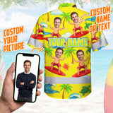 Hi Vis Hawaiian Shirt Reflective Tapes Funny Yellow Surfing Custom Name And Image Safety Workwear For Workers, Truckers, Operators