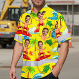 Hi Vis Hawaiian Shirt Reflective Tapes Funny Yellow Surfing Custom Name And Image Safety Workwear For Workers, Truckers, Operators