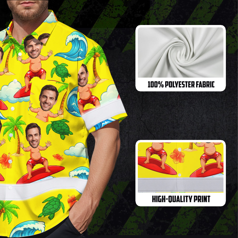 Hi Vis Hawaiian Shirt Reflective Tapes Funny Yellow Surfing Custom Name And Image Safety Workwear For Workers, Truckers, Operators