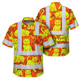 Hi Vis Hawaiian Shirt Reflective Tapes Lime Orange Cat Custom Name Safety Workwear For Workers, Truckers, Operators