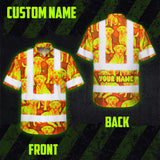 Hi Vis Hawaiian Shirt Reflective Tapes Lime Orange Dog Custom Name Safety Workwear For Workers, Truckers, Operators