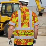 Hi Vis Hawaiian Shirt Reflective Tapes Lime Orange Dog Custom Name Safety Workwear For Workers, Truckers, Operators
