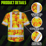 Hi Vis Hawaiian Shirt Reflective Tapes Lime Orange Dog Custom Name Safety Workwear For Workers, Truckers, Operators