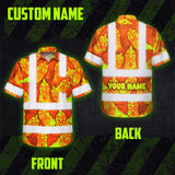 Hi Vis Hawaiian Shirt Reflective Tapes Lime Orange Chicken Custom Name Safety Workwear For Workers, Truckers, Operators, Farmers