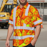 Hi Vis Hawaiian Shirt Reflective Tapes Lime Orange Chicken Custom Name Safety Workwear For Workers, Truckers, Operators, Farmers