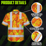 Hi Vis Hawaiian Shirt Reflective Tapes Lime Orange Chicken Custom Name Safety Workwear For Workers, Truckers, Operators, Farmers