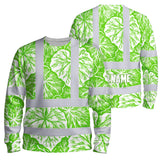Hi Vis Long Sleeve Shirt Reflective Tapes Green Neon White Flowers Custom Name Safety Workwear For Workers, Truckers