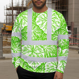 Hi Vis Long Sleeve Shirt Reflective Tapes Green Neon White Flowers Custom Name Safety Workwear For Workers, Truckers