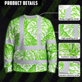 Hi Vis Long Sleeve Shirt Reflective Tapes Green Neon White Flowers Custom Name Safety Workwear For Workers, Truckers