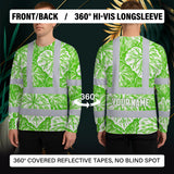 Hi Vis Long Sleeve Shirt Reflective Tapes Green Neon White Flowers Custom Name Safety Workwear For Workers, Truckers
