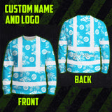 Hi Vis Long Sleeve Shirt Reflective Tapes Blue Neon And White Flowers Custom Name And Logo Safety Workwear For Company
