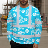 Hi Vis Long Sleeve Shirt Reflective Tapes Blue Neon And White Flowers Custom Name And Logo Safety Workwear For Company