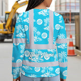 Hi Vis Long Sleeve Shirt Reflective Tapes Blue Neon And White Flowers Custom Name And Logo Safety Workwear For Company