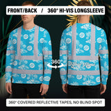 Hi Vis Long Sleeve Shirt Reflective Tapes Blue Neon And White Flowers Custom Name And Logo Safety Workwear For Company