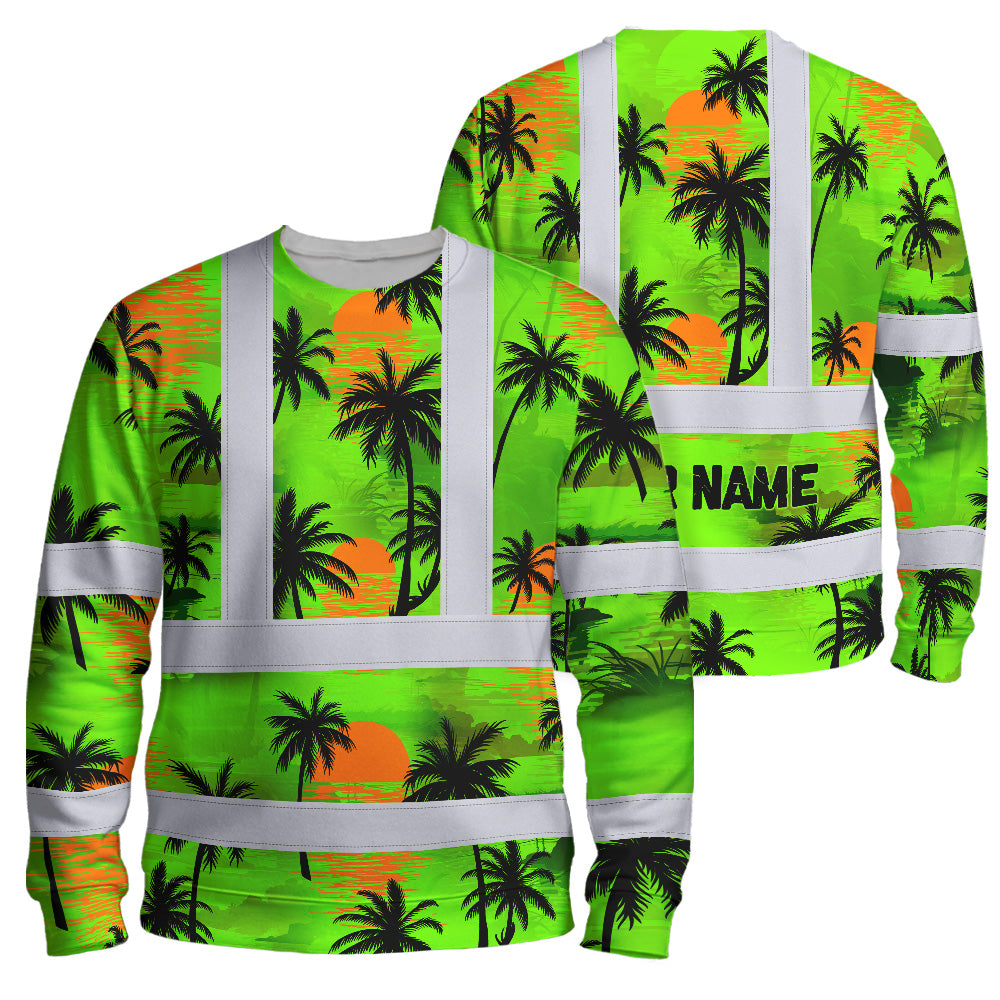 Hi Vis Long Sleeve Shirt Reflective Tapes Green Neon Flowers Custom Name