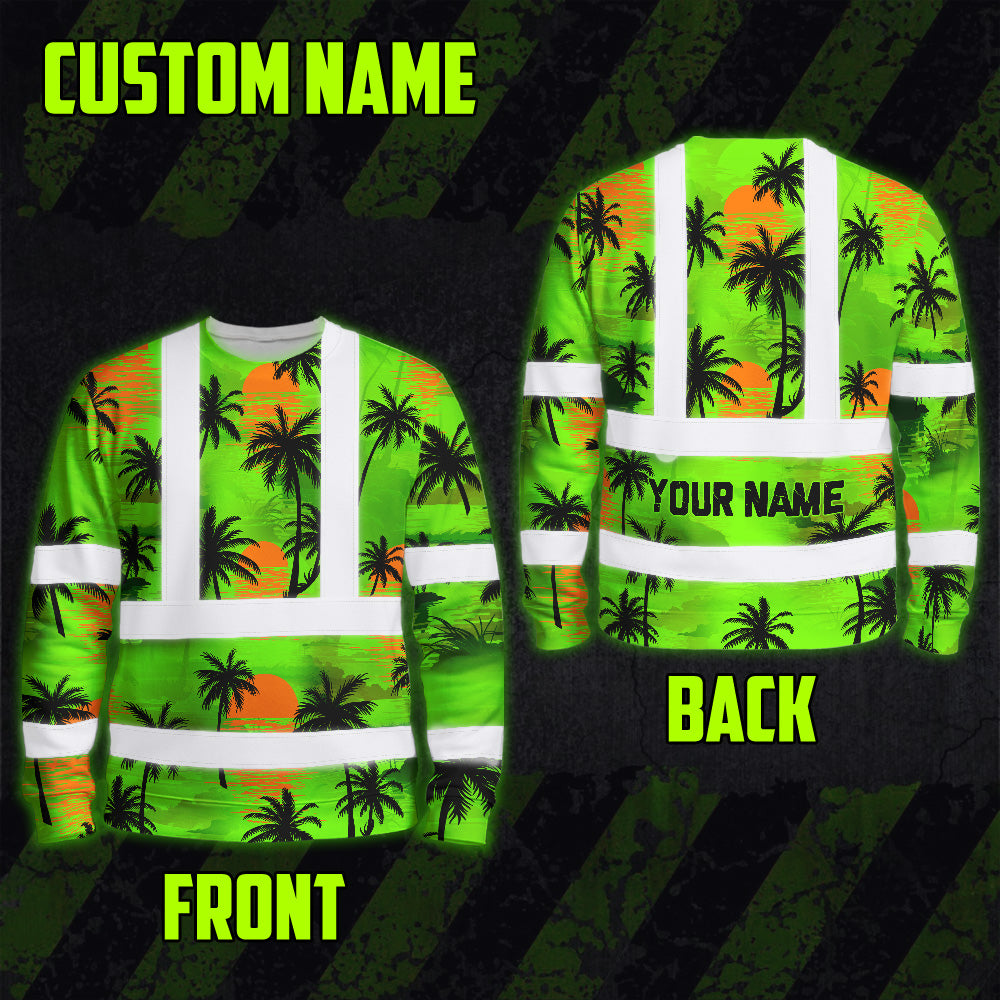 Hi Vis Long Sleeve Shirt Reflective Tapes Green Neon Flowers Custom Name