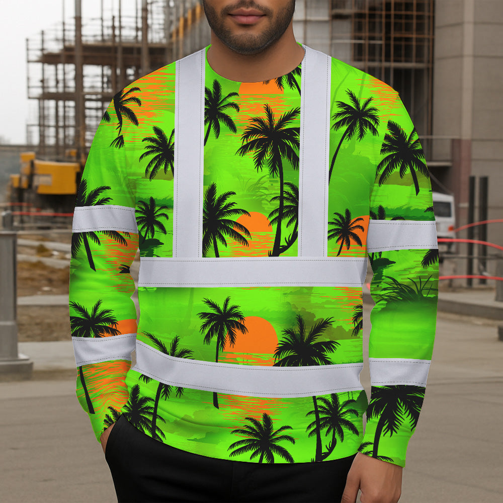 Hi Vis Long Sleeve Shirt Reflective Tapes Green Neon Flowers Custom Name