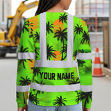 Hi Vis Long Sleeve Shirt Reflective Tapes Green Neon Flowers Custom Name