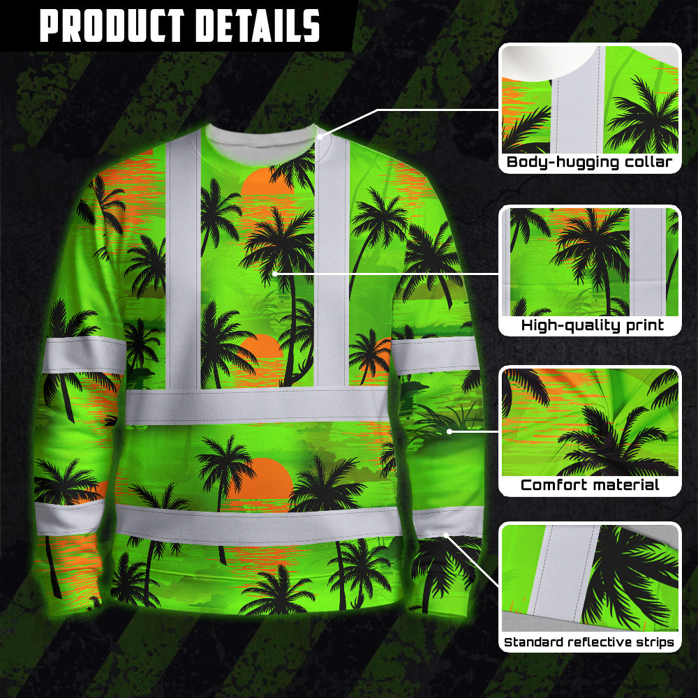 Hi Vis Long Sleeve Shirt Reflective Tapes Green Neon Flowers Custom Name