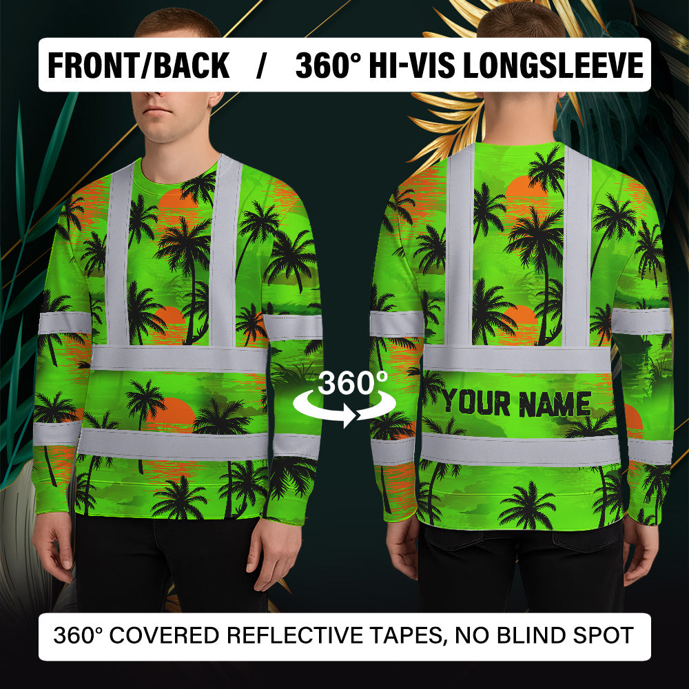 Hi Vis Long Sleeve Shirt Reflective Tapes Green Neon Flowers Custom Name