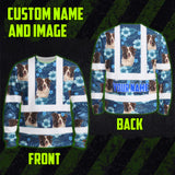 Hi Vis Long Sleeve Shirt Reflective Tapes Blue Flowers Custom Name And Image Safety Workwear For Truckers, Pet Lovers