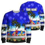 Hi Vis Long Sleeve Shirt Reflective Tapes Blue Black Parrot Hawaii Custom Name Safety Workwear For Truckers, Operators