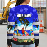 Hi Vis Long Sleeve Shirt Reflective Tapes Blue Black Parrot Hawaii Custom Name Safety Workwear For Truckers, Operators