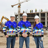 Hi Vis Long Sleeve Shirt Reflective Tapes Blue Black Parrot Hawaii Custom Name Safety Workwear For Truckers, Operators