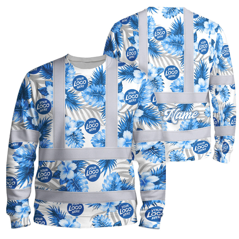 Hi Vis Long Sleeve Shirt Uniform Reflective Blue Neon Custom Name And Logo Safety