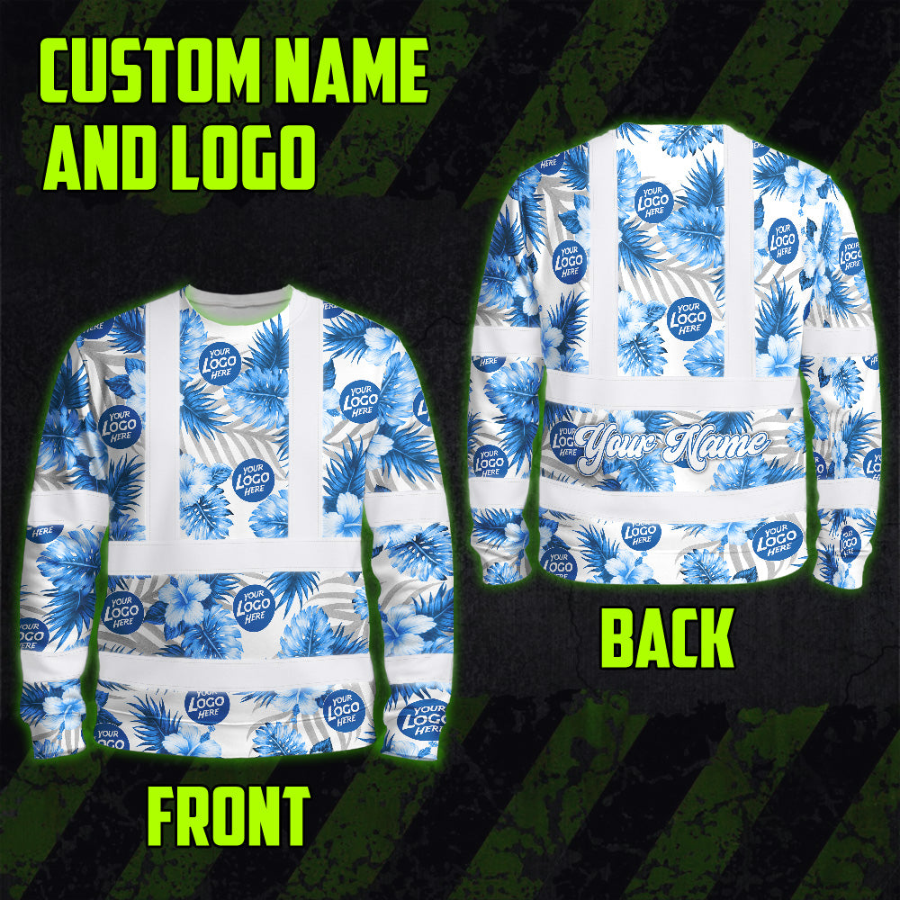 Hi Vis Long Sleeve Shirt Uniform Reflective Blue Neon Custom Name And Logo Safety