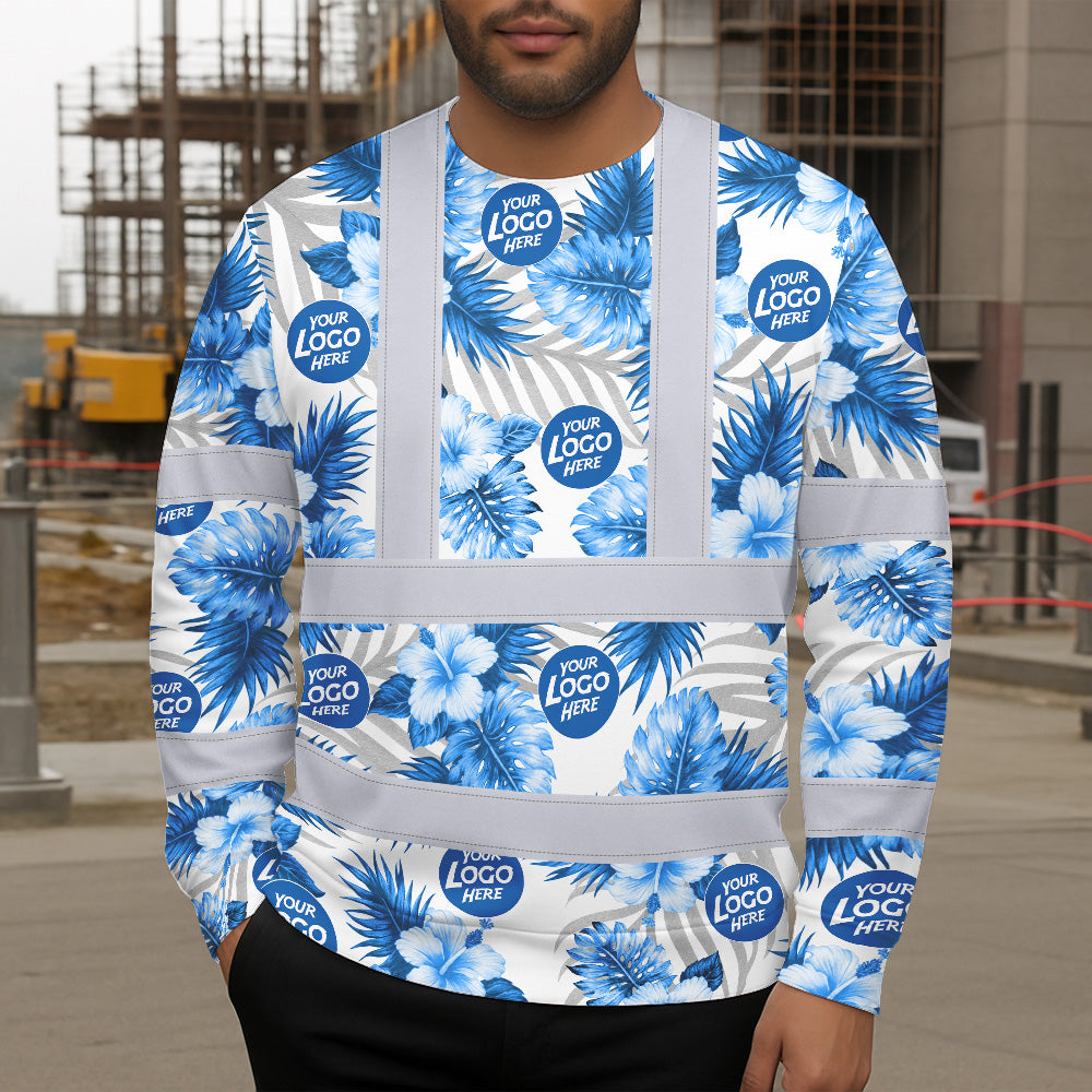 Hi Vis Long Sleeve Shirt Uniform Reflective Blue Neon Custom Name And Logo Safety