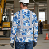 Hi Vis Long Sleeve Shirt Uniform Reflective Blue Neon Custom Name And Logo Safety