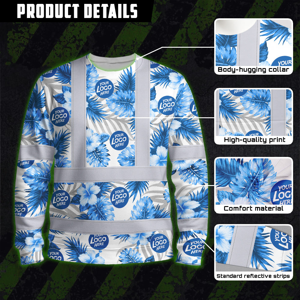 Hi Vis Long Sleeve Shirt Uniform Reflective Blue Neon Custom Name And Logo Safety