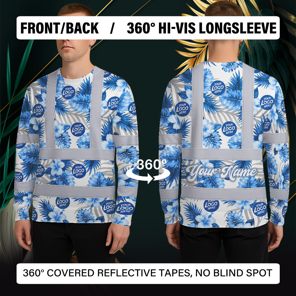 Hi Vis Long Sleeve Shirt Uniform Reflective Blue Neon Custom Name And Logo Safety