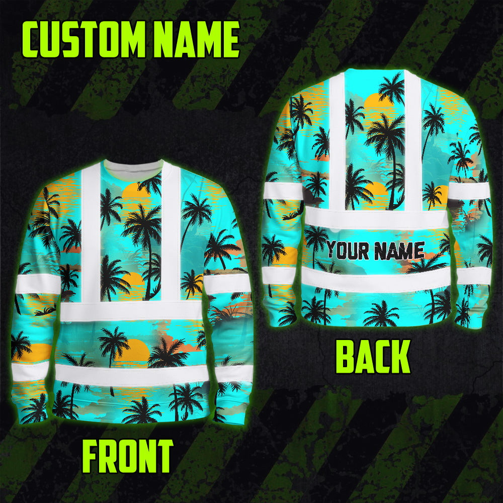 Hi Vis Long Sleeve Shirt Reflective Tapes Blue Neon Flowers Custom Name
